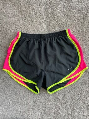 Nike Dri-Fit Black Neon Pink Yellow Athletic Lined Running Shorts Size Small